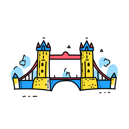 Simple minimalist drawing of Tower Bridge. Tower Bridge illustration in an doodle inca cartoon styleのイラスト素材