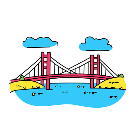 Simple minimalist drawing of Golden Gate Bridge. Golden Gate Bridge illustration in an doodle inca cartoon styleのイラスト素材