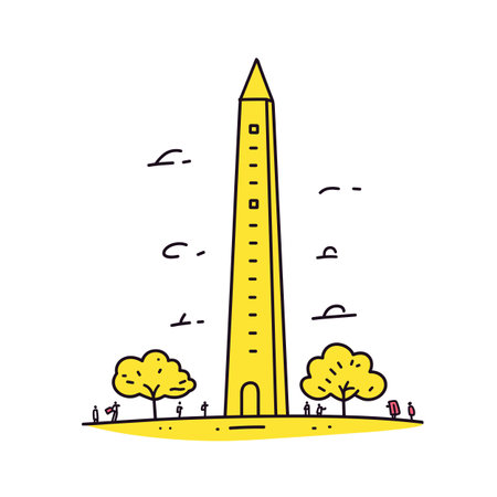 Simple minimalist drawing of Washington Monument. Washington Monument illustration in an doodle inca cartoon styleのイラスト素材