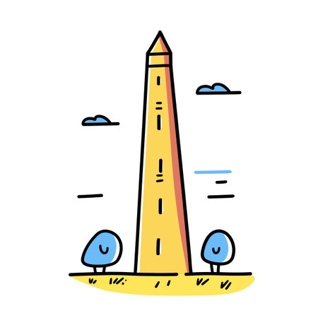 Simple minimalist drawing of Washington Monument. Washington Monument illustration in an doodle inca cartoon styleのイラスト素材