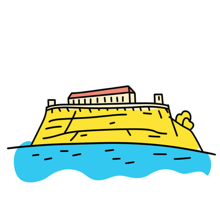 Simple minimalist drawing of Alcatraz Island. Alcatraz Island illustration in an inca doodle cartoon styleのイラスト素材