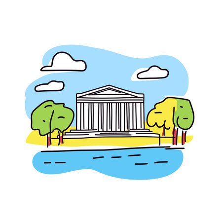 Simple minimalist drawing of Jefferson Memorial. Jefferson Memorial illustration in an doodle inca cartoon styleのイラスト素材