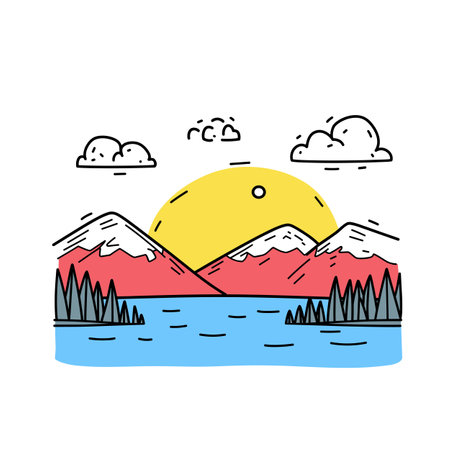 Simple minimalist drawing of Great Smoky Mountains. Great Smoky Mountains illustration in an doodle inca cartoon styleのイラスト素材