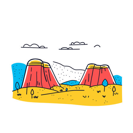 Simple minimalist drawing of Rocky Mountain. Rocky Mountain National Park illustration in an doodle inca cartoon styleのイラスト素材