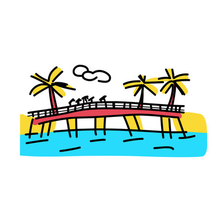 Simple minimalist drawing of Santa Monica Pier. Santa Monica Pier illustration in an doodle inca cartoon styleのイラスト素材