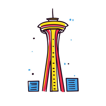 Simple minimalist drawing of Space Needle. Space Needle illustration in a doodle inca cartoon styleのイラスト素材