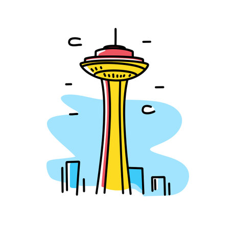 Simple minimalist drawing of Space Needle. Space Needle illustration in a doodle inca cartoon styleのイラスト素材