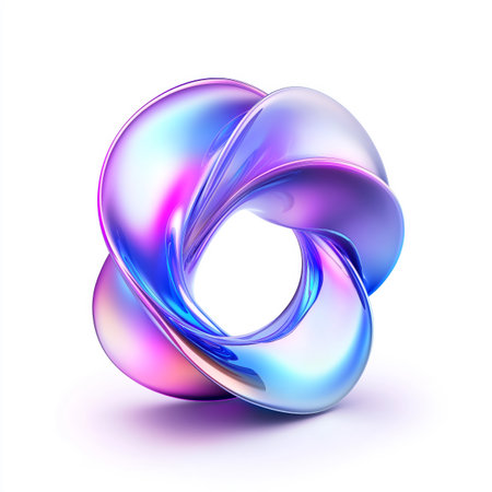 Metallic abstract 3d shape with a hole in the center, casting subtle shadows on a soft gradient...