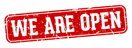 we are open stamp. we are open rectangular sign isolated on transparent backgroundのイラスト素材