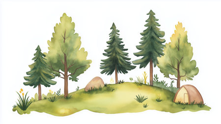 Black Forest. Black Forest hand drawn watercolor illustration on white backgroundの写真素材