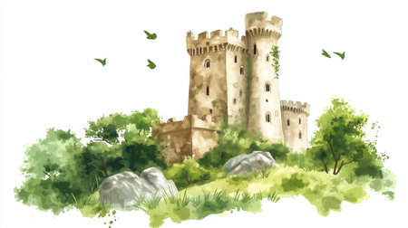 Blarney Castle. Blarney Castle hand drawn watercolor illustration on white backgroundの写真素材