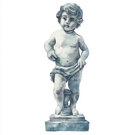 Manneken Pis. Manneken Pis hand drawn watercolor illustration on white backgroundの写真素材