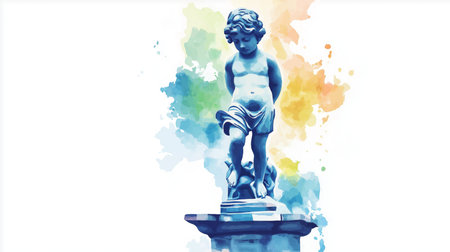 Manneken Pis. Manneken Pis hand drawn watercolor illustration on white backgroundの写真素材