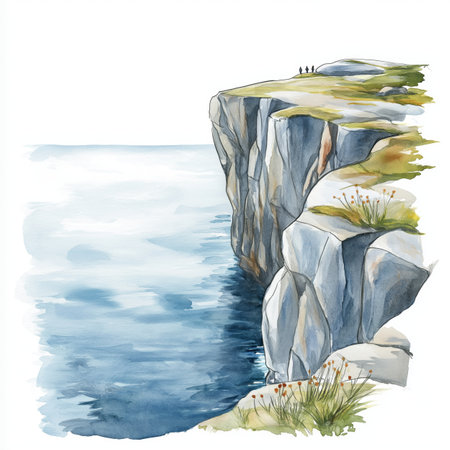 North Cape. North Cape hand drawn watercolor illustration on white backgroundの写真素材