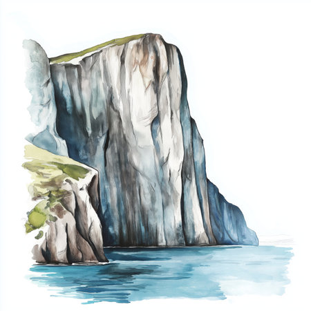 North Cape. North Cape hand drawn watercolor illustration on white backgroundの写真素材