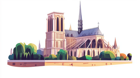 Notre-Dame Cathedral. Notre-Dame Cathedral hand drawn watercolor illustration on white backgroundの写真素材
