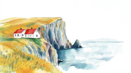 North Cape. North Cape hand drawn watercolor illustration on white backgroundの写真素材