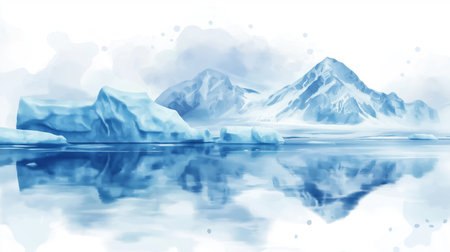 Jokulsarlon Glacier Lagoon. Jokulsarlon Glacier Lagoon hand drawn watercolor illustration on white backgroundの写真素材
