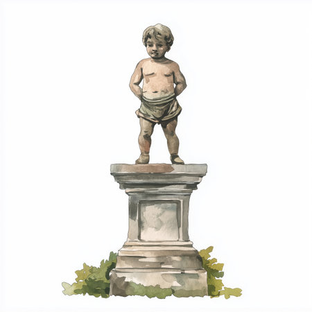 Manneken Pis. Manneken Pis hand drawn watercolor illustration on white backgroundの写真素材