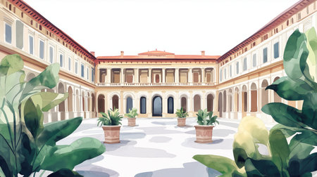 Uffizi Gallery. Uffizi Gallery hand drawn watercolor illustration on white background