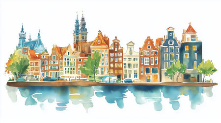 Van Gogh hand drawn watercolor illustration on white backgroundの写真素材