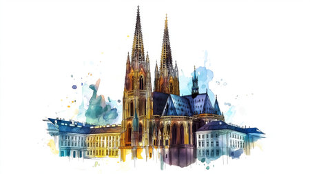 St. Stephens Cathedral. St. Stephens Cathedral hand drawn watercolor illustration on white backgroundの写真素材