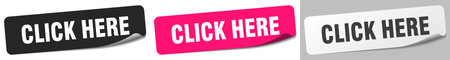 click here sticker. click here sticker set isolated on white backgroundのイラスト素材