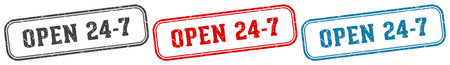open 24 7 stamp. open 24 7 stamp set on white backgroundのイラスト素材