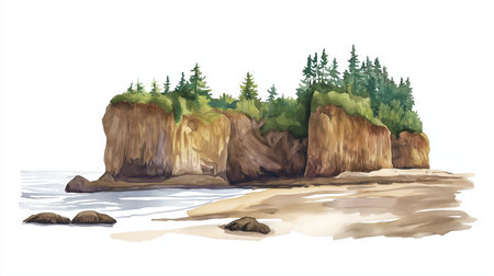 Bay of Fundy. Bay of Fundy hand drawn watercolor illustration on white backgroundの写真素材