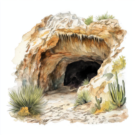 Carlsbad Caverns National Park. Carlsbad Caverns National Park hand drawn watercolor illustration on white backgroundの写真素材