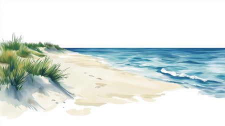 Cape Cod National Seashore. Cape Cod National Seashore hand drawn watercolor illustration on white backgroundの写真素材