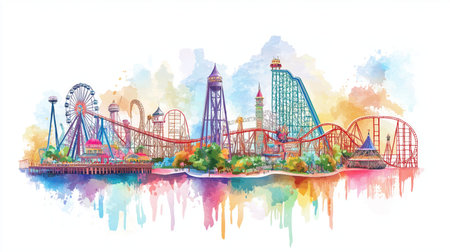 Cedar Point. Cedar Point hand drawn watercolor illustration on white backgroundの写真素材