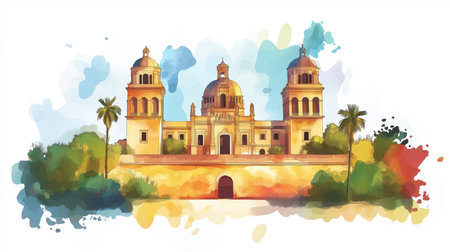 Castillo de Chapultepec. Castillo de Chapultepec hand drawn watercolor illustration on white backgroundの写真素材