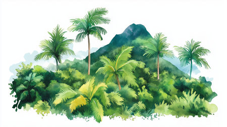 El Yunque National Forest. El Yunque National Forest hand drawn watercolor illustration on white backgroundの写真素材