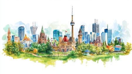 Canada's Wonderland. Canada's Wonderland hand drawn watercolor illustration on white backgroundの写真素材