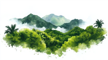 El Yunque National Forest. El Yunque National Forest hand drawn watercolor illustration on white backgroundの写真素材