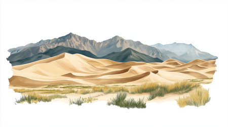 Great Sand Dunes National Park. Great Sand Dunes National Park hand drawn watercolor illustration on white backgroundの写真素材
