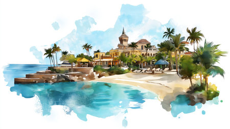 Nassau. Nassau hand drawn watercolor illustration on white backgroundの写真素材