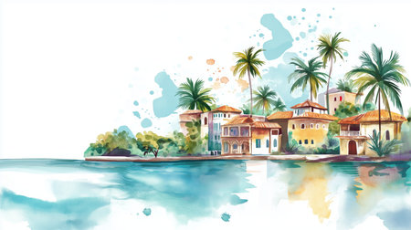 Nassau. Nassau hand drawn watercolor illustration on white backgroundの写真素材