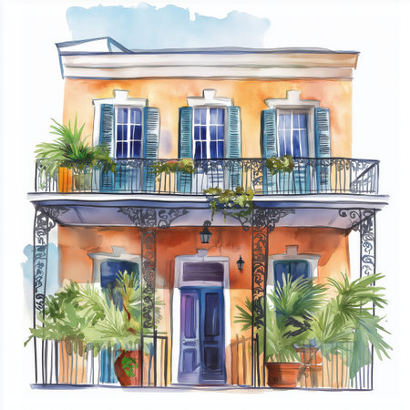 New Orleans. New Orleans hand drawn watercolor illustration on white backgroundの写真素材