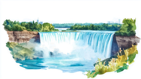 Niagara Falls. Niagara Falls hand drawn watercolor illustration on white backgroundの写真素材