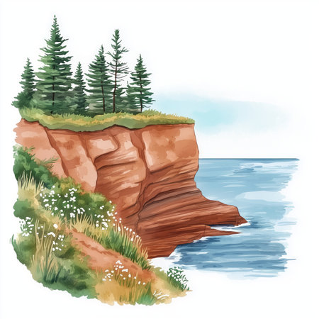 Prince Edward Island National Park. Prince Edward Island National Park hand drawn watercolor illustration on white backgroundの写真素材