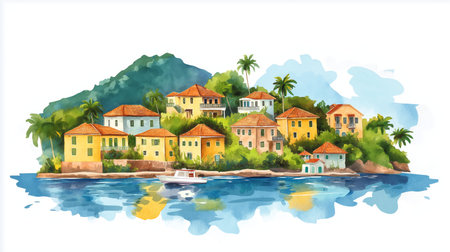 Port Royal. Port Royal hand drawn watercolor illustration on white backgroundの写真素材