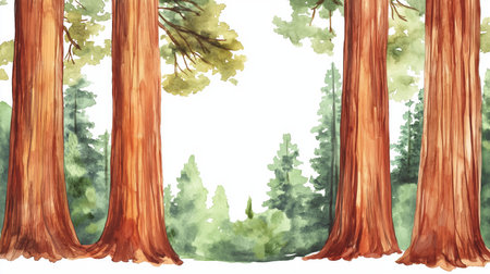 Redwood National and State Parks. Redwood National and State Parks hand drawn watercolor illustration on white backgroundの写真素材