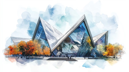 Royal Ontario Museum. Royal Ontario Museum hand drawn watercolor illustration on white background