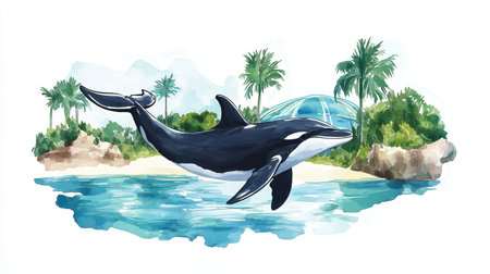 SeaWorld Orlando. SeaWorld Orlando hand drawn watercolor illustration on white backgroundの写真素材