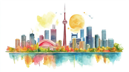 Toronto. Toronto hand drawn watercolor illustration on white backgroundの写真素材