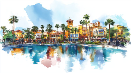 Universal Studios Florida. Universal Studios Florida hand drawn watercolor illustration on white backgroundの写真素材