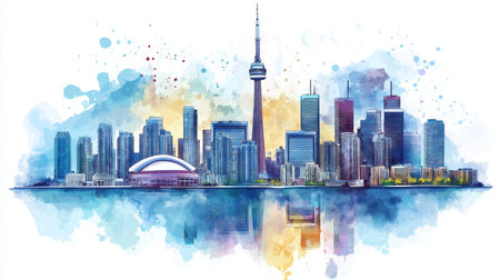 Toronto. Toronto hand drawn watercolor illustration on white backgroundの写真素材