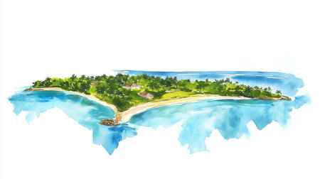Saona Island. Saona Island hand drawn watercolor illustration on white backgroundの写真素材